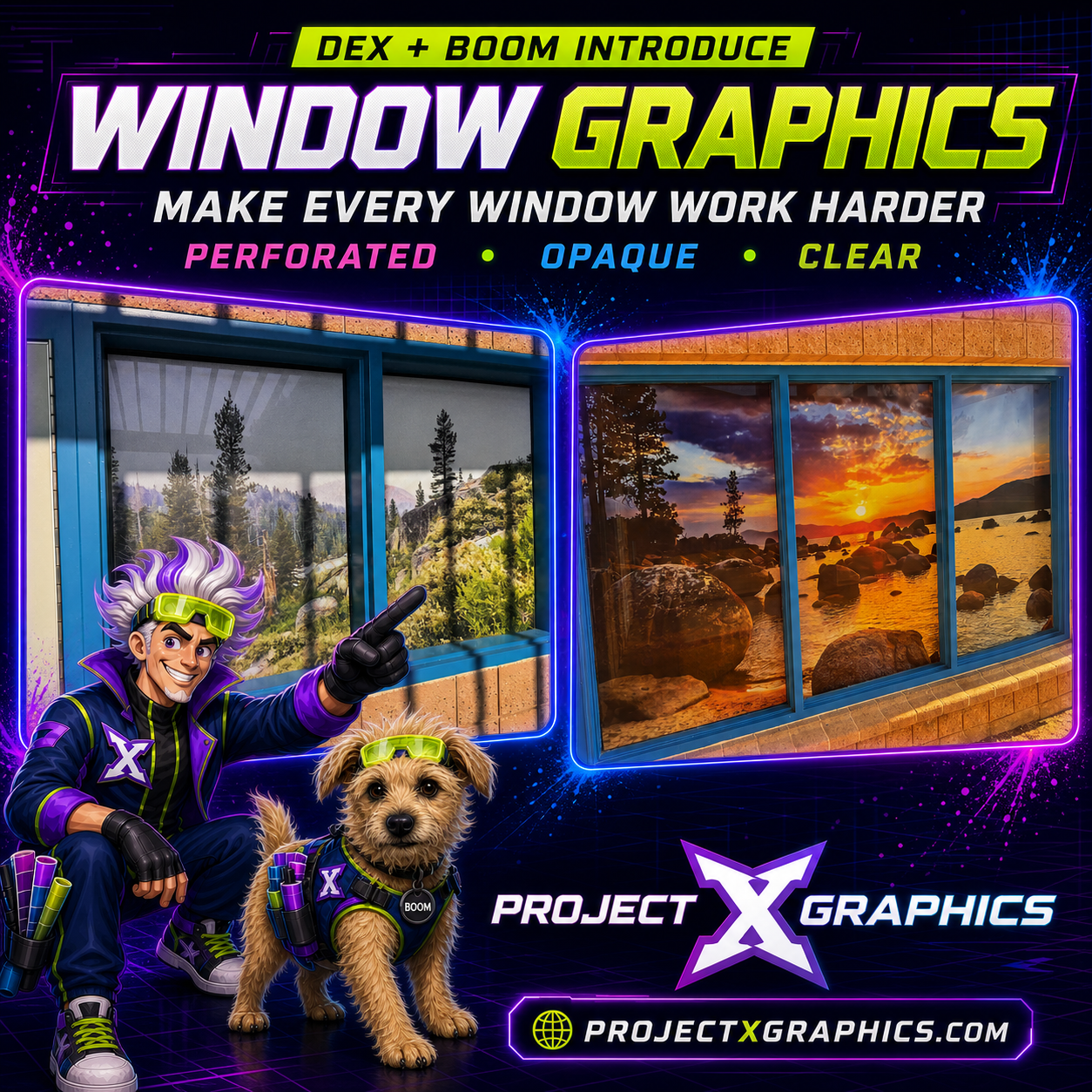 Dex and Boom presenting custom Project X Graphics window graphics