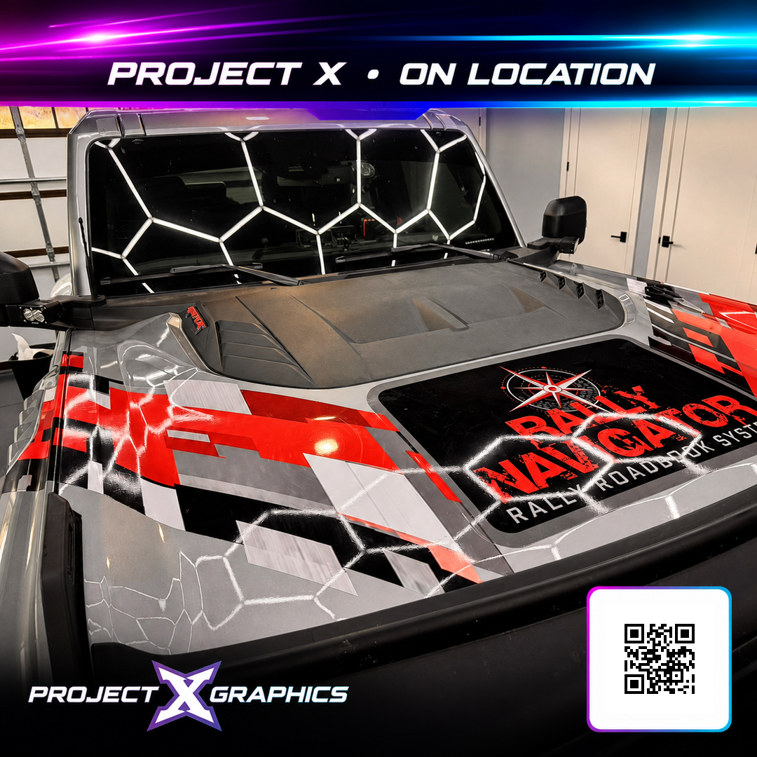 featured on location / rally navigator hood graphics project by Project X Graphics