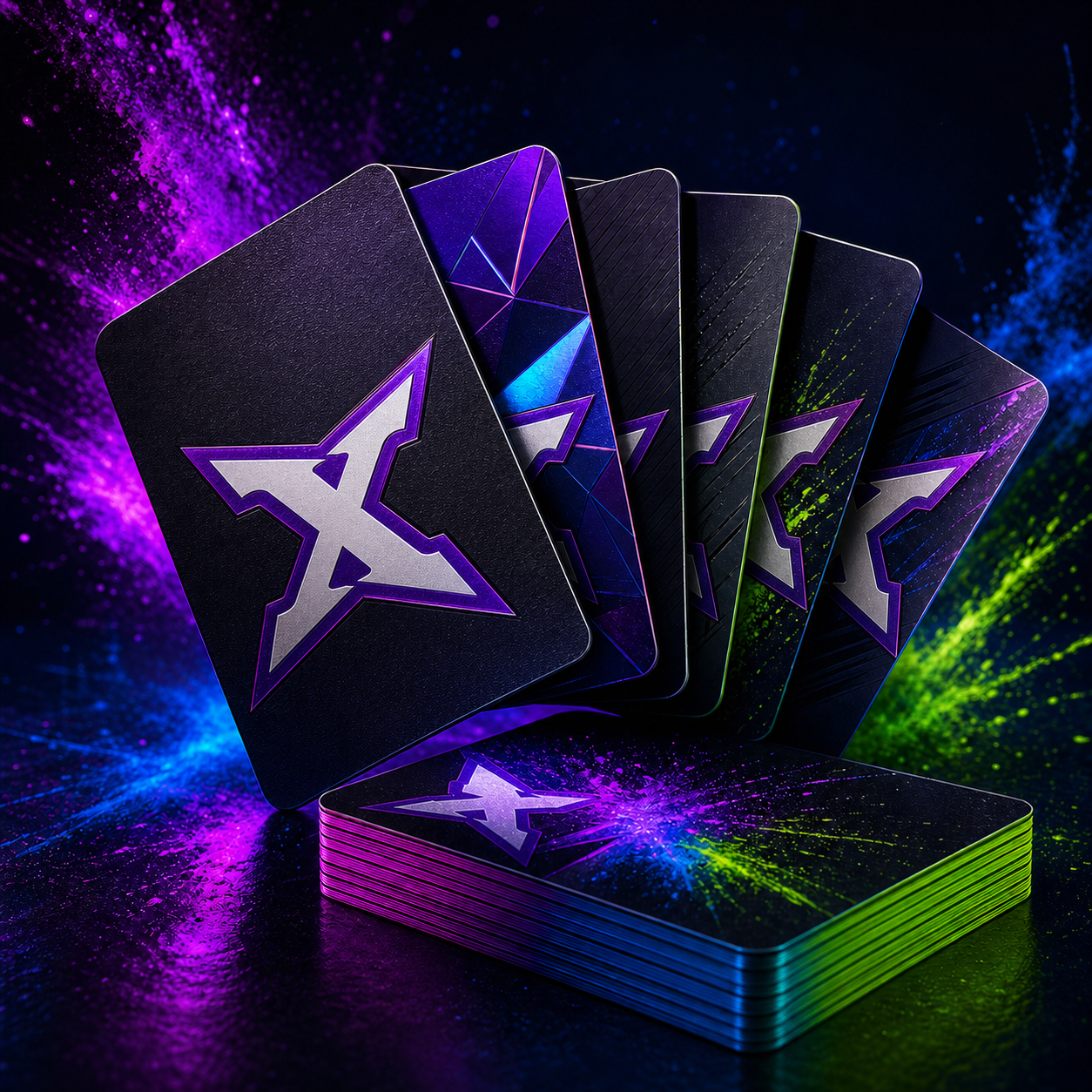 PXG-branded business cards with vivid specialty finishes